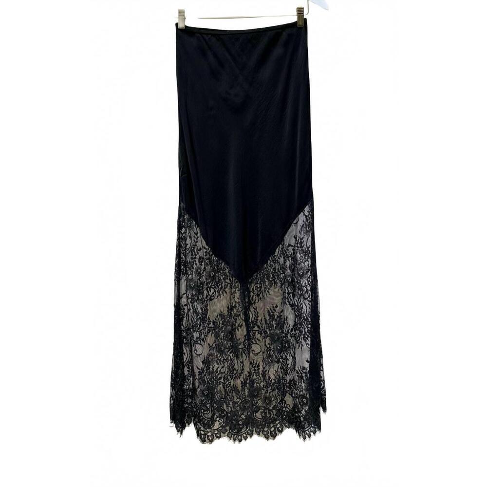 NEW MINT EXCLUSIVES women's viscose maxi skirt with lace hem in black